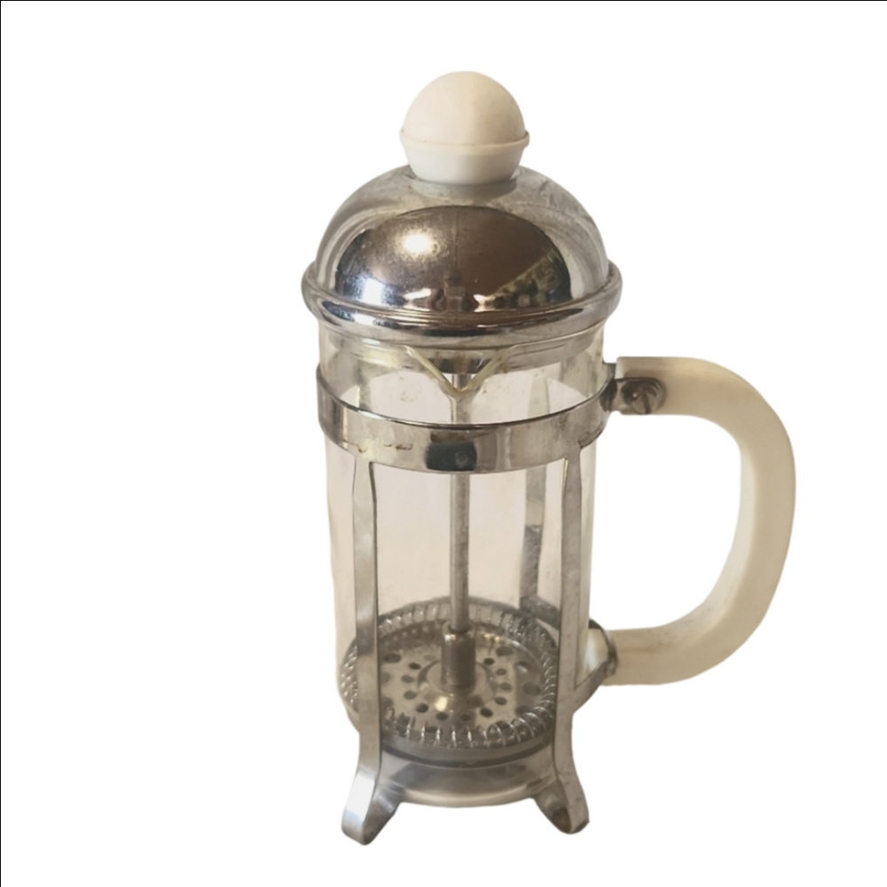 Stainless Steel and White French Press Coffee Maker